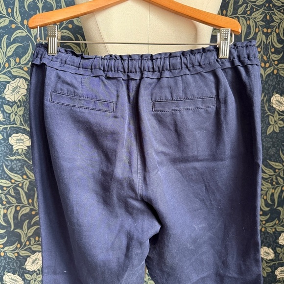 Lou & Grey for Loft Linen Blend Navy Pull on Tapered Pants - Picture 3 of 7